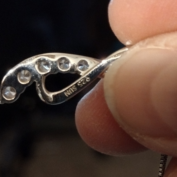 Sterling Silver 925 Diamond Ribbon Pendant Nicklace Signed SUN 0.10 ctw 1" long - Picture 2 of 5